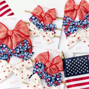 EUC Little Poppy Co July 2022 Nylon Headband Set Original Size